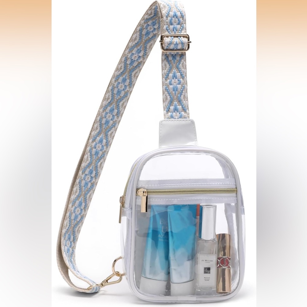 Clear Crossbody Bag with Boho Patterned Strap